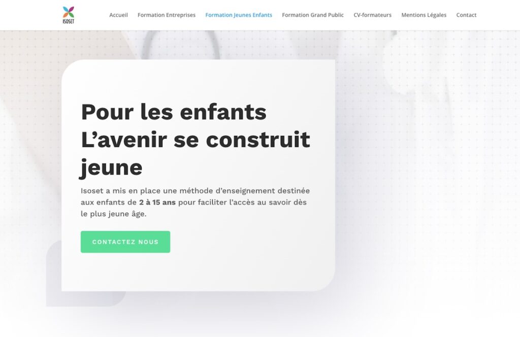 Page ISOSET dédiée à la formation des enfants